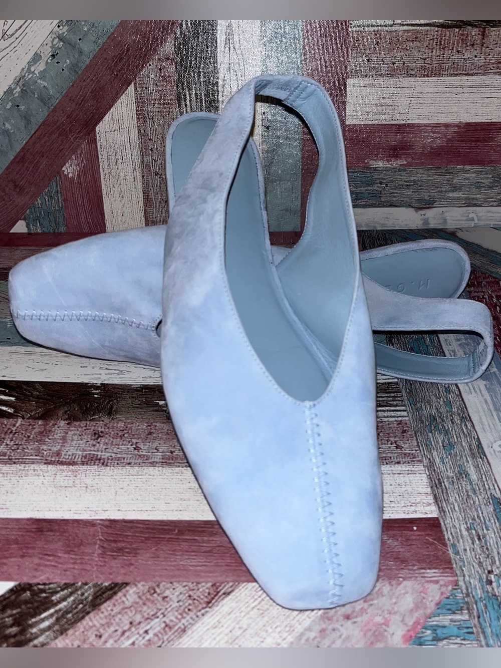 M. Gemi Una Slingback Flats Shoes Wore 1X Light Blue Soft Suede Wedding SZ 8